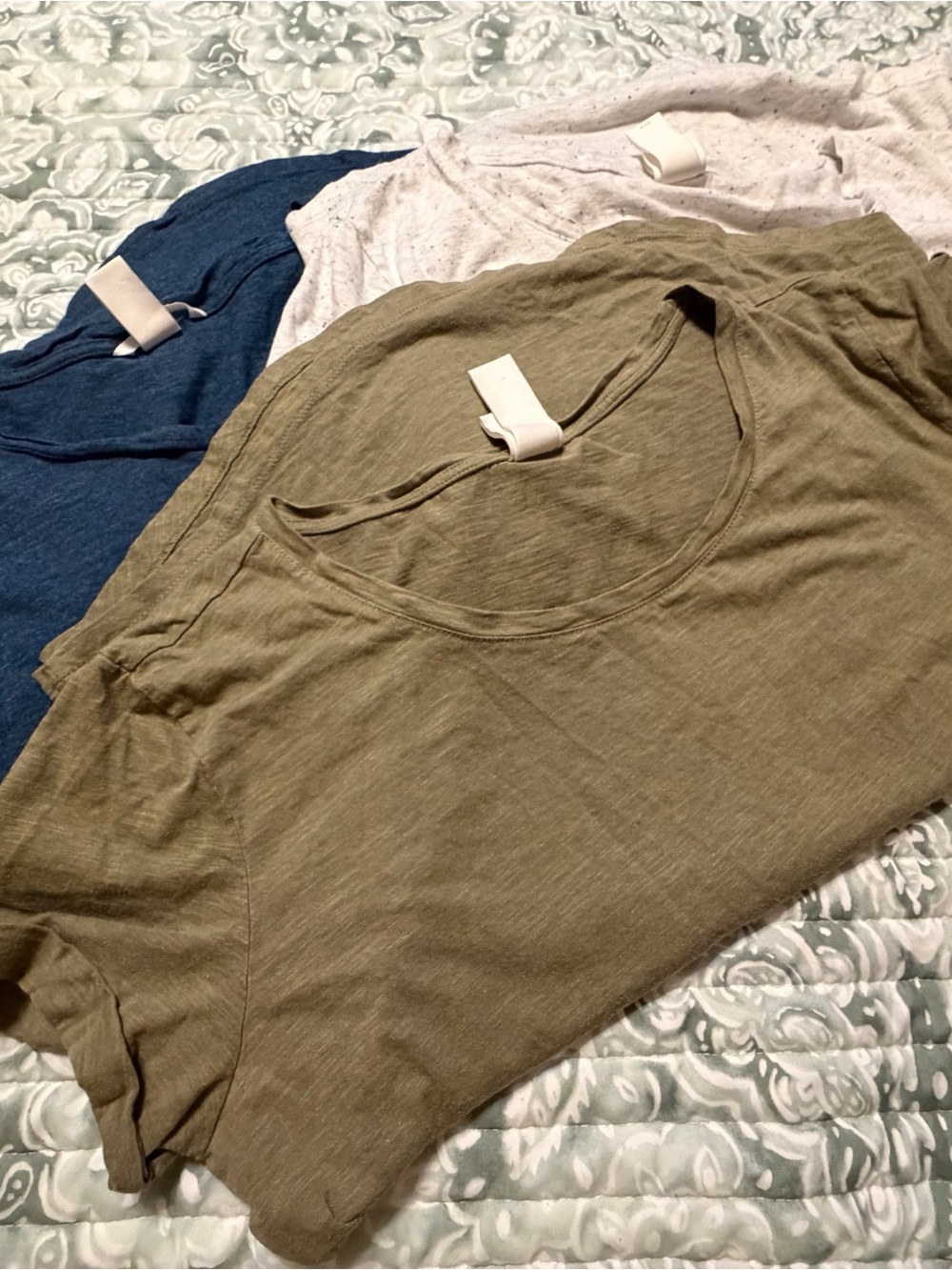 H&M Women's Olive Green, Cream, and Blue Lightweight Scoop Neck Tee Set of 3